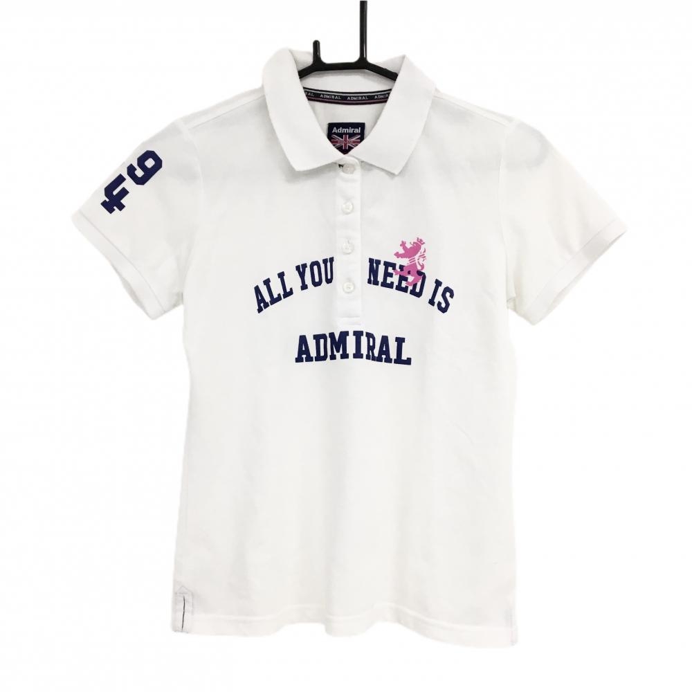 アドミラル 半袖ポロシャツ 白×ネイビー  レディース M ゴルフウェア Admiral