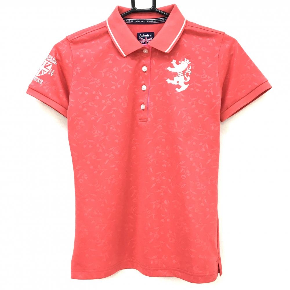 アドミラル 半袖ポロシャツ ピンクレッド 花柄地模様 ロゴプリント レディース M ゴルフウェア Admiral