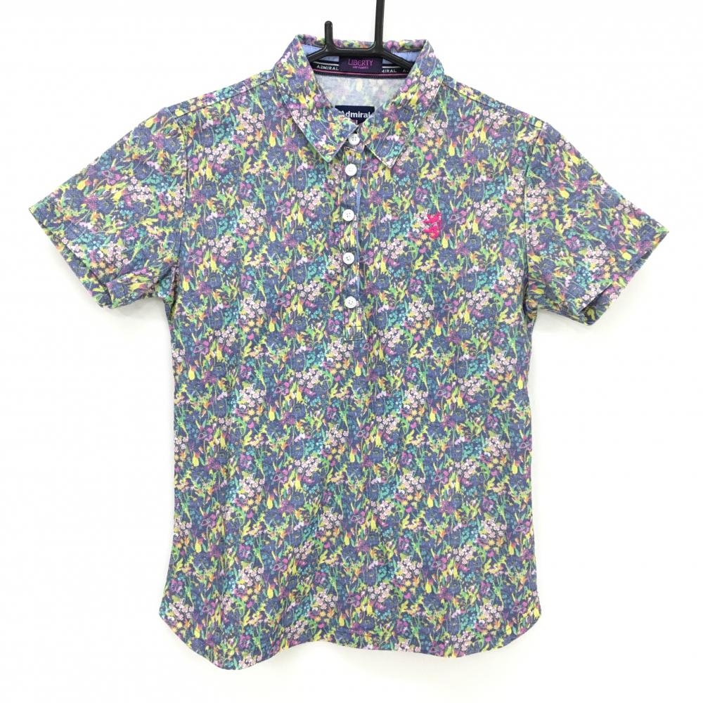 【超美品】アドミラル×LIBERTY 半袖ポロシャツ ネイビー×ピンク 花柄  レディース M ゴルフウェア Admiral