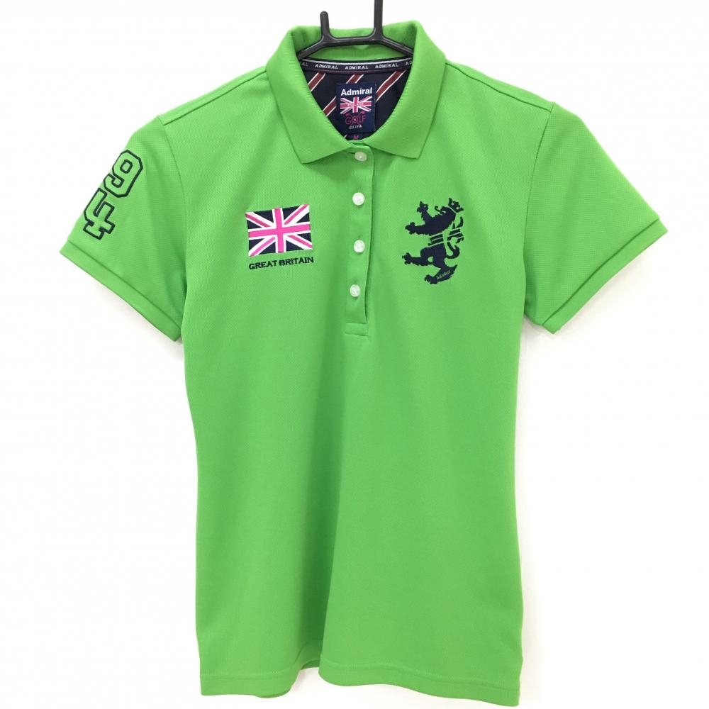 【美品】アドミラル 半袖ポロシャツ ライトグリーン×ネイビー ロゴ刺しゅう レディース M ゴルフウェア Admiral