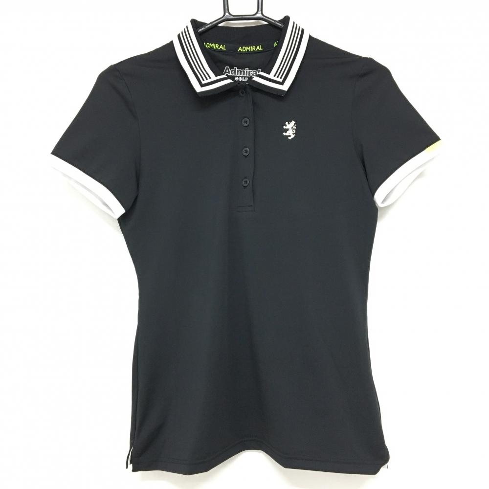 【超美品】アドミラル 半袖ポロシャツ 黒×白 襟ライン 胸ロゴ レディース M ゴルフウェア Admiral