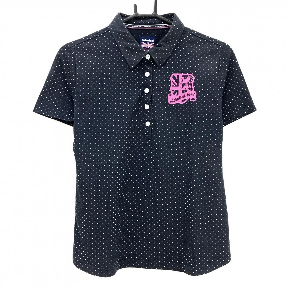 アドミラル 半袖ポロシャツ ネイビー×白 ドット ロゴプリント  レディース L ゴルフウェア Admiral