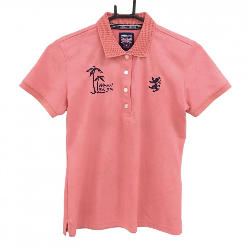 【超美品】アドミラル 半袖ポロシャツ ピンク 地模様 ヤシの木刺しゅう  レディース M ゴルフウェア Admiral