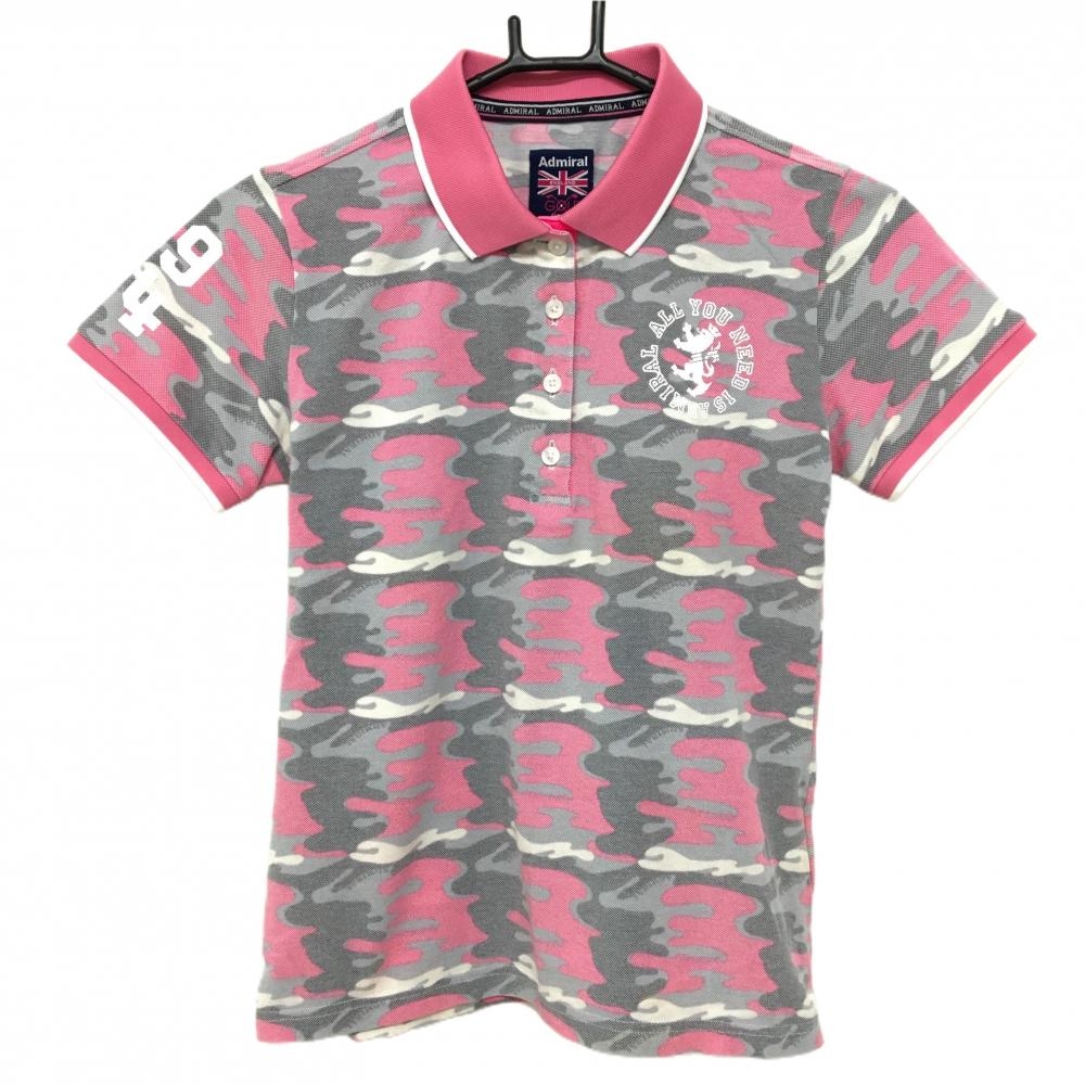 【超美品】アドミラル 半袖ポロシャツ ピンク×グレー カモフラ 迷彩 レディース M ゴルフウェア Admiral