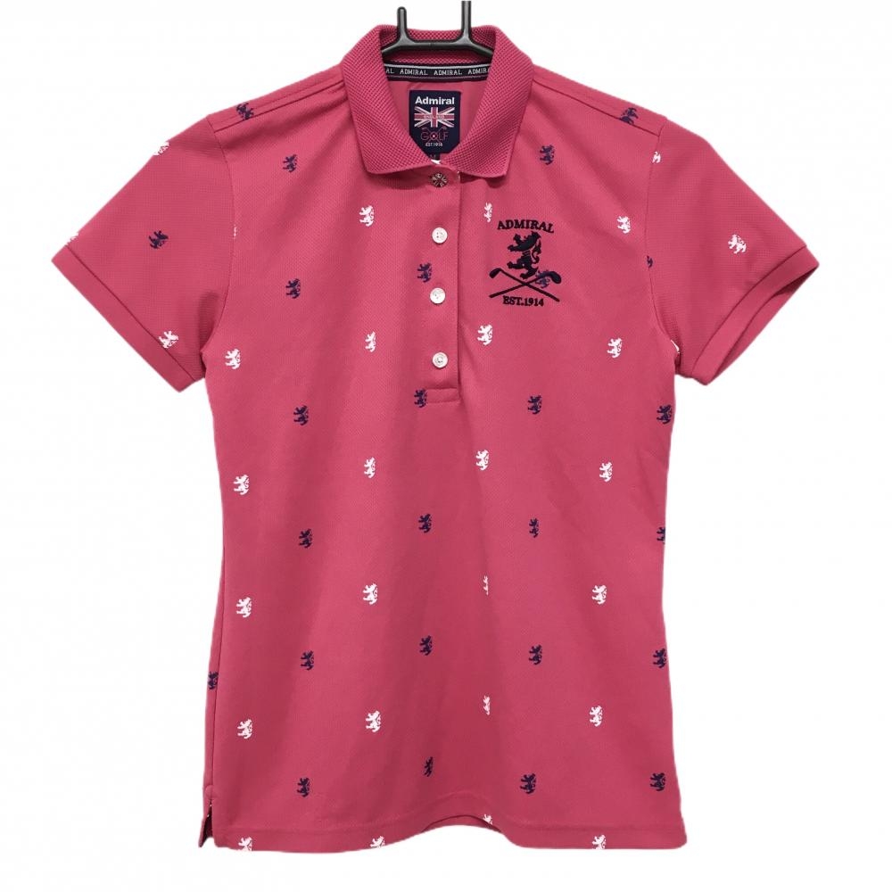 【美品】アドミラル 半袖ポロシャツ ピンク×ネイビー 総柄 レディース M ゴルフウェア Admiral