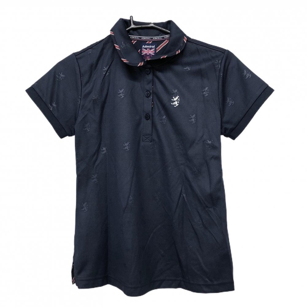 アドミラル 半袖ポロシャツ ネイビー ロゴ地模様 胸元刺しゅう レディース M ゴルフウェア Admiral