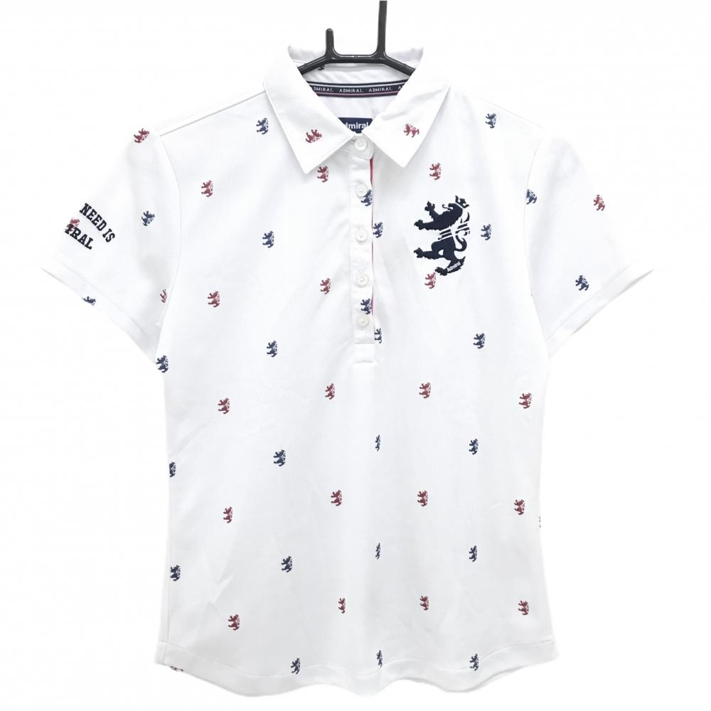 アドミラル 半袖ポロシャツ 白×ネイビー×レッド ロゴ総柄  レディース M ゴルフウェア Admiral