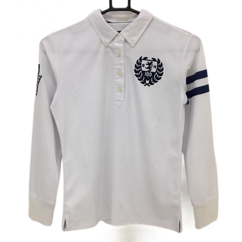 アドミラル 長袖ポロシャツ 白×ネイビー ボタンダウン  レディース M ゴルフウェア Admiral