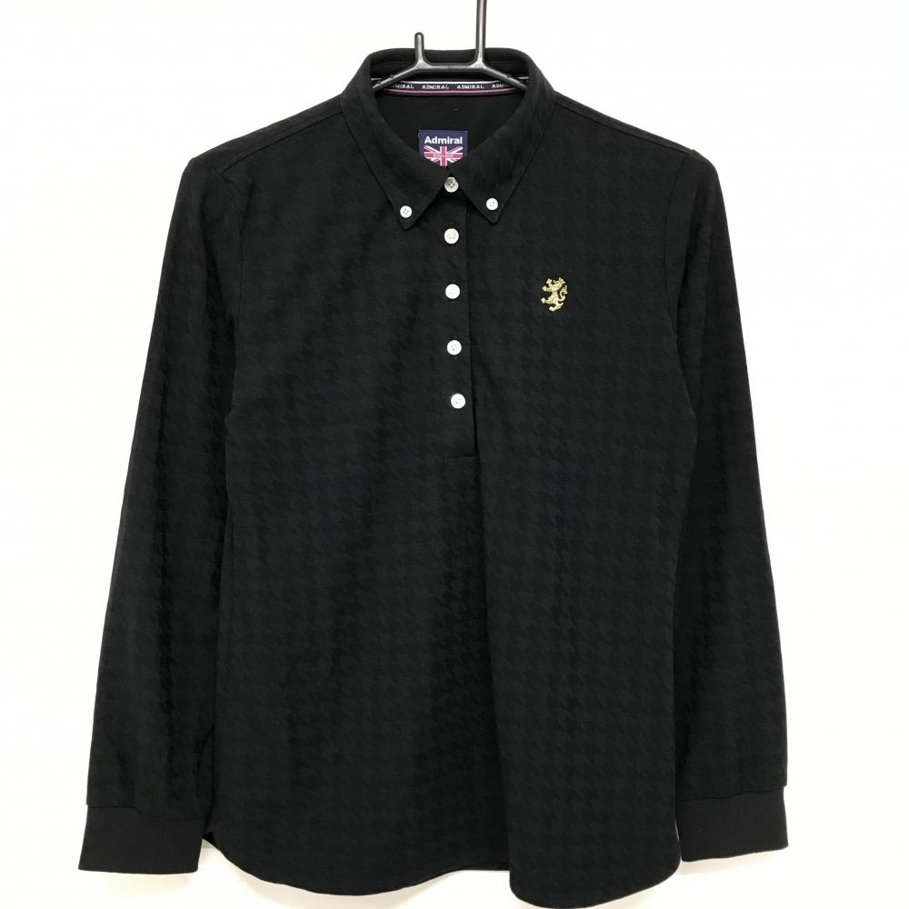 【美品】アドミラル 長袖ポロシャツ 黒 千鳥格子 ボタンダウン  レディース L ゴルフウェア Admiral