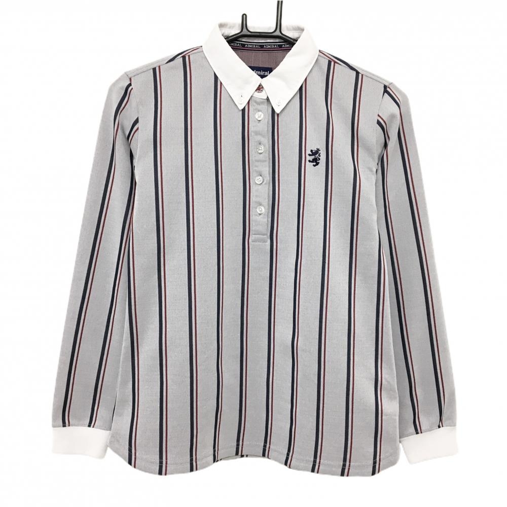 【美品】アドミラル 長袖ポロシャツ 白×ネイビー×レッド ストライプ  レディース M ゴルフウェア Admiral