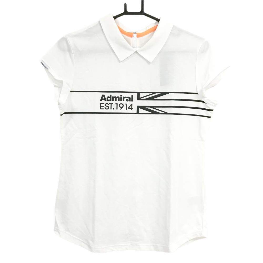 【新品】アドミラル 襟付半袖シャツ 白 背面ハーフジップ 吸汗 透け防止 レディース L ゴルフウェア Admiral