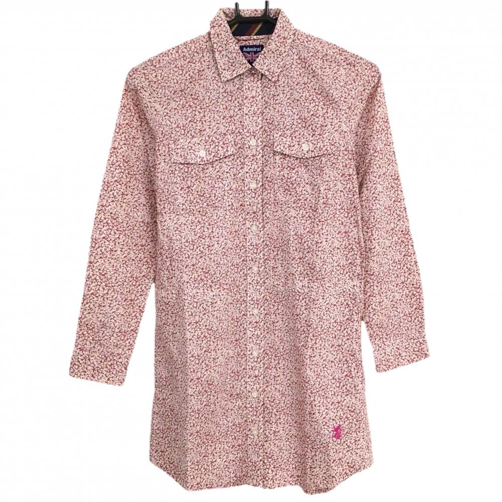 【美品】アドミラル 長袖ワンピース ピンク×レッド 花柄 コットン100％ レディース S ゴルフウェア Admiral