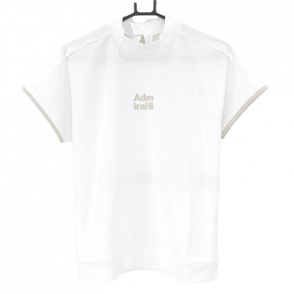 【美品】アドミラル 半袖ハイネックシャツ 白×ベージュ系 フロントロゴ刺しゅう レディース L ゴルフウェア 2024年モデル Admiral