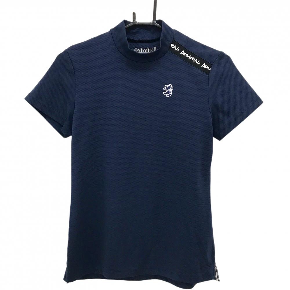 【美品】アドミラル 半袖ハイネックシャツ ネイビー 地模様 胸ロゴ  レディース M ゴルフウェア Admiral