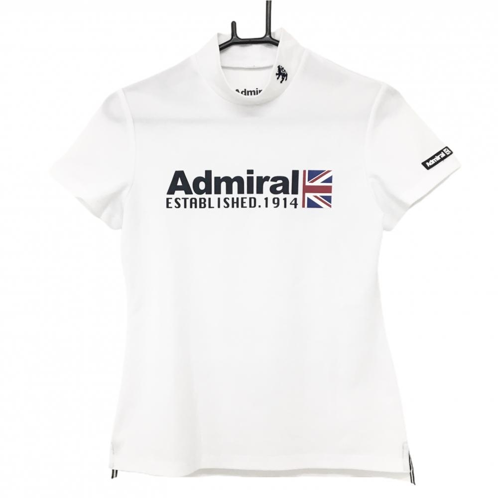 【超美品】アドミラル 半袖ハイネックシャツ 白 フロントロゴ ユニオンジャック レディース M ゴルフウェア Admiral