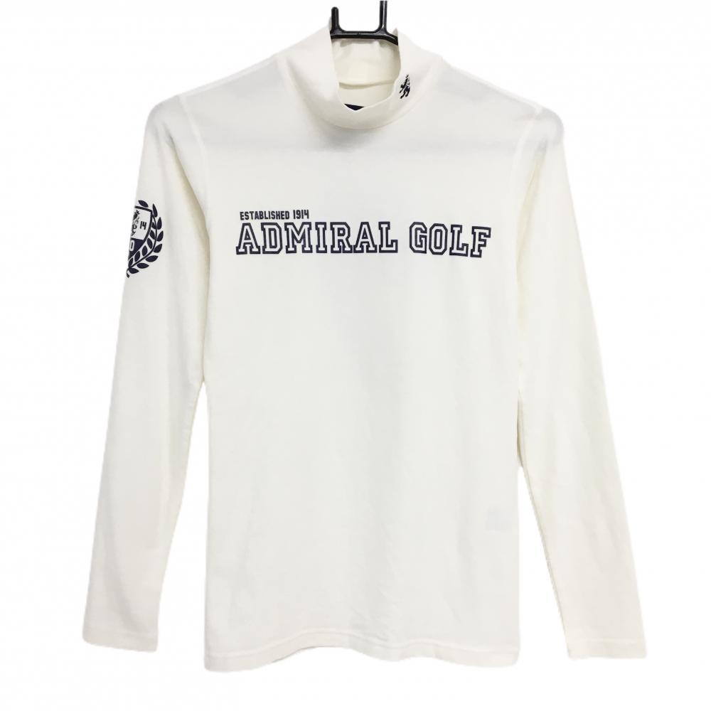 【超美品】アドミラル 長袖ハイネックシャツ 白×ネイビー フロントロゴ 表微起毛  レディース M ゴルフウェア Admiral