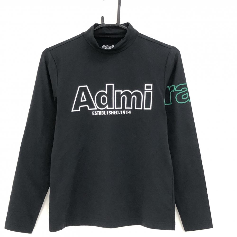 【超美品】アドミラル 長袖ハイネックシャツ 黒×白 裏微起毛 ビッグロゴ レディース M ゴルフウェア Admiral
