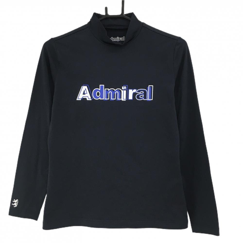 【超美品】アドミラル 長袖ハイネックシャツ ダークネイビー 裏微起毛 フロントロゴ レディース M ゴルフウェア Admiral