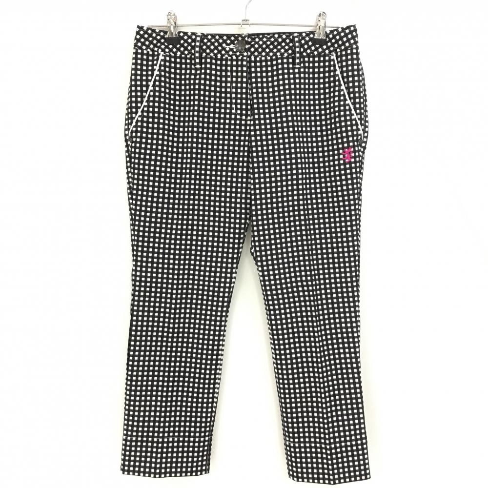 【超美品】アドミラル 七分丈パンツ 黒×白 チェック柄 ロゴピンク レディース M ゴルフウェア Admiral