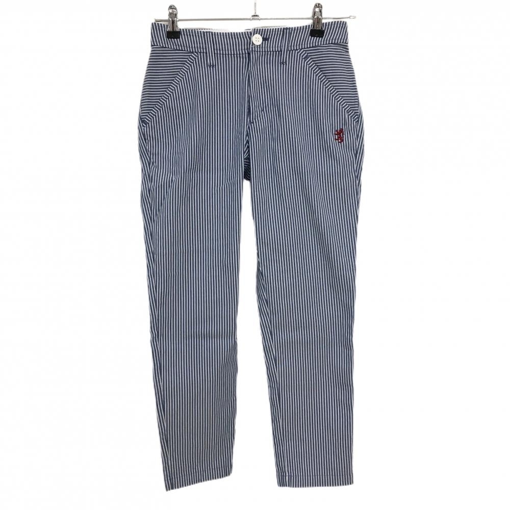 【美品】アドミラル 七分丈パンツ ネイビー×白 ストライプ ロゴ刺しゅう レディース S ゴルフウェア Admiral