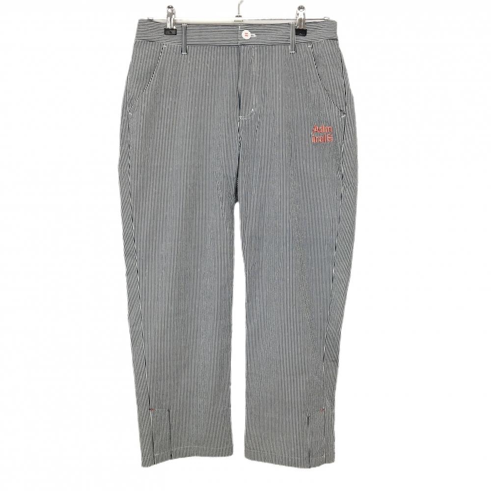 【超美品】アドミラル パンツ 白×ネイビー ストライプ サッカー生地 ロゴ刺しゅう ストレッチ レディース LL ゴルフウェア Admiral