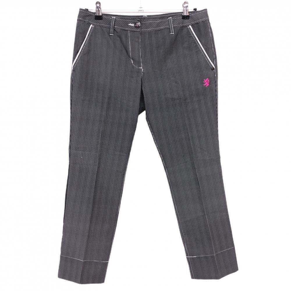 【超美品】アドミラル 七分丈パンツ 黒×白 総柄 ロゴ刺しゅう レディース L ゴルフウェア Admiral