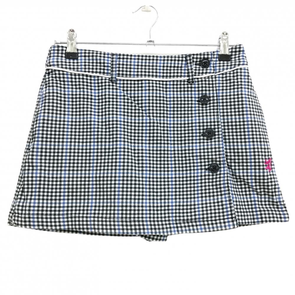 【美品】アドミラル ラップスカート 白×黒 チェック柄 ロゴ刺しゅう 内側インナーパンツ レディース S ゴルフウェア Admiral
