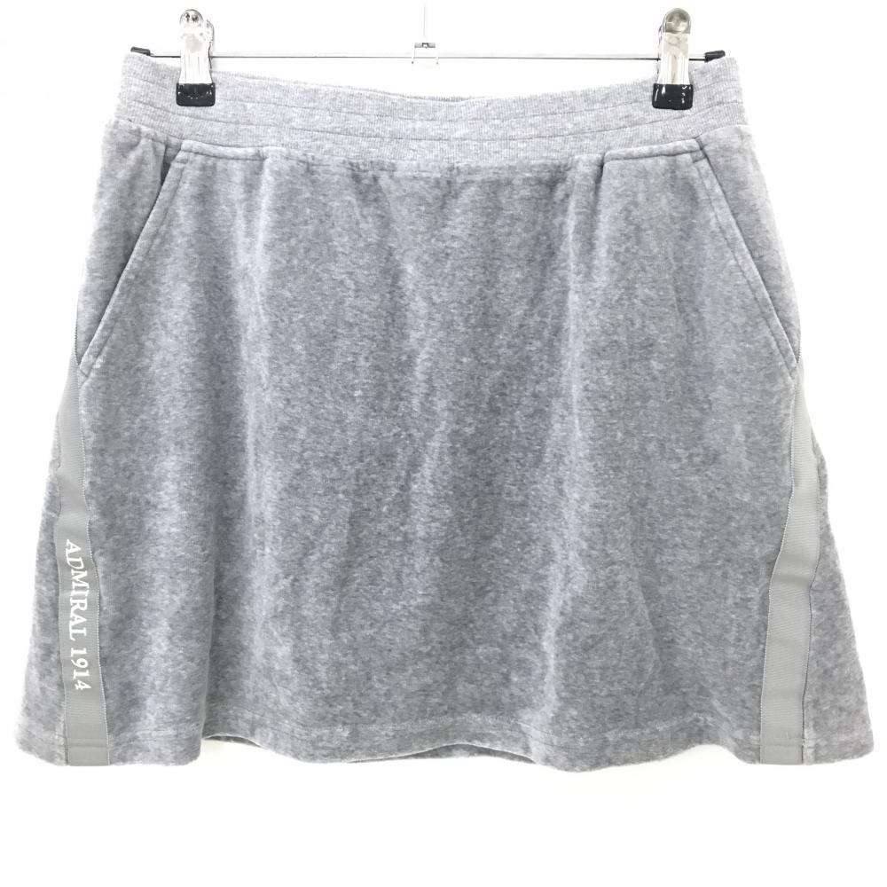 【美品】アドミラル スカート グレー ベロア調 ウエスト調節紐 ストレッチ サイドライン レディース LL ゴルフウェア Admiral