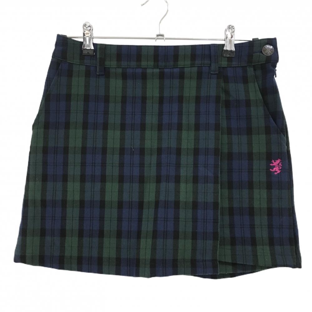 【美品】アドミラル スカート ネイビー×グリーン チェック 内側インナーパンツ  レディース M ゴルフウェア Admiral