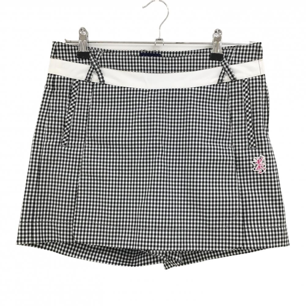 アドミラル スカート 白×黒 ギンガムチェック ロゴワッペン 内側インナーパンツ レディース M ゴルフウェア Admiral