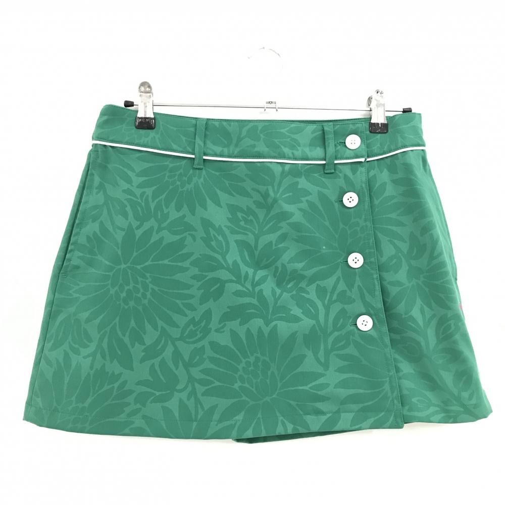 【美品】アドミラル スカート グリーン 花総地模様 ロゴピンク 内側パンツ レディース L ゴルフウェア Admiral