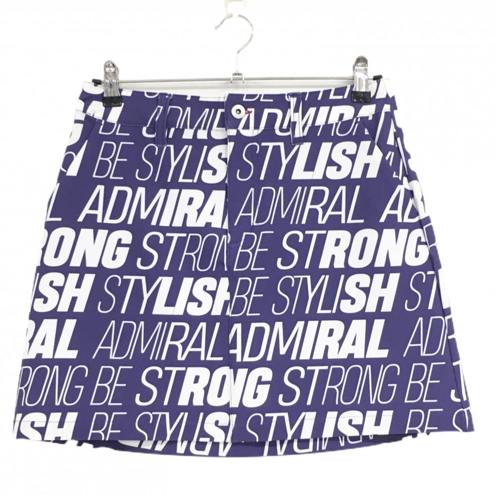 【美品】アドミラル スカート パープル×白 英字総柄 バックロゴ レディース L ゴルフウェア Admiral