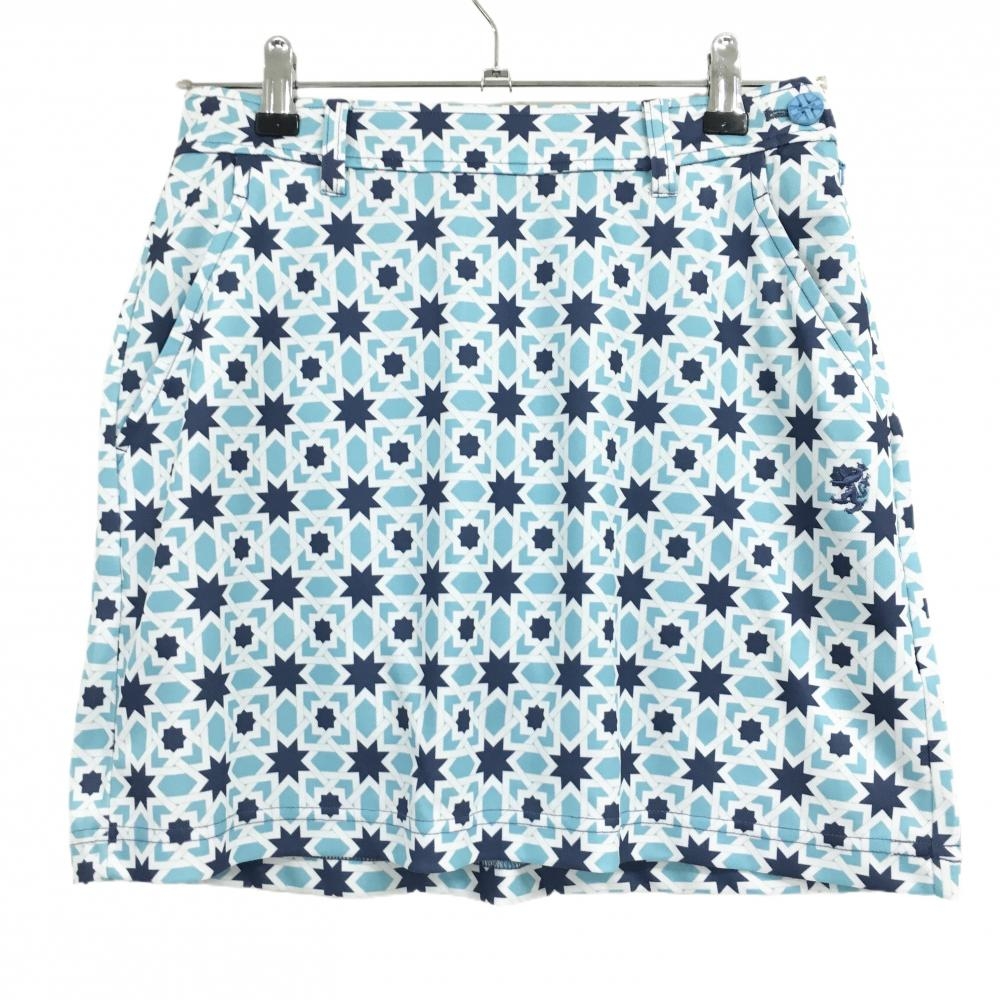 【超美品】アドミラル スカート ライトブルー×ネイビー 総柄 ストレッチ インナーパンツ付 レディース M ゴルフウェア Admiral