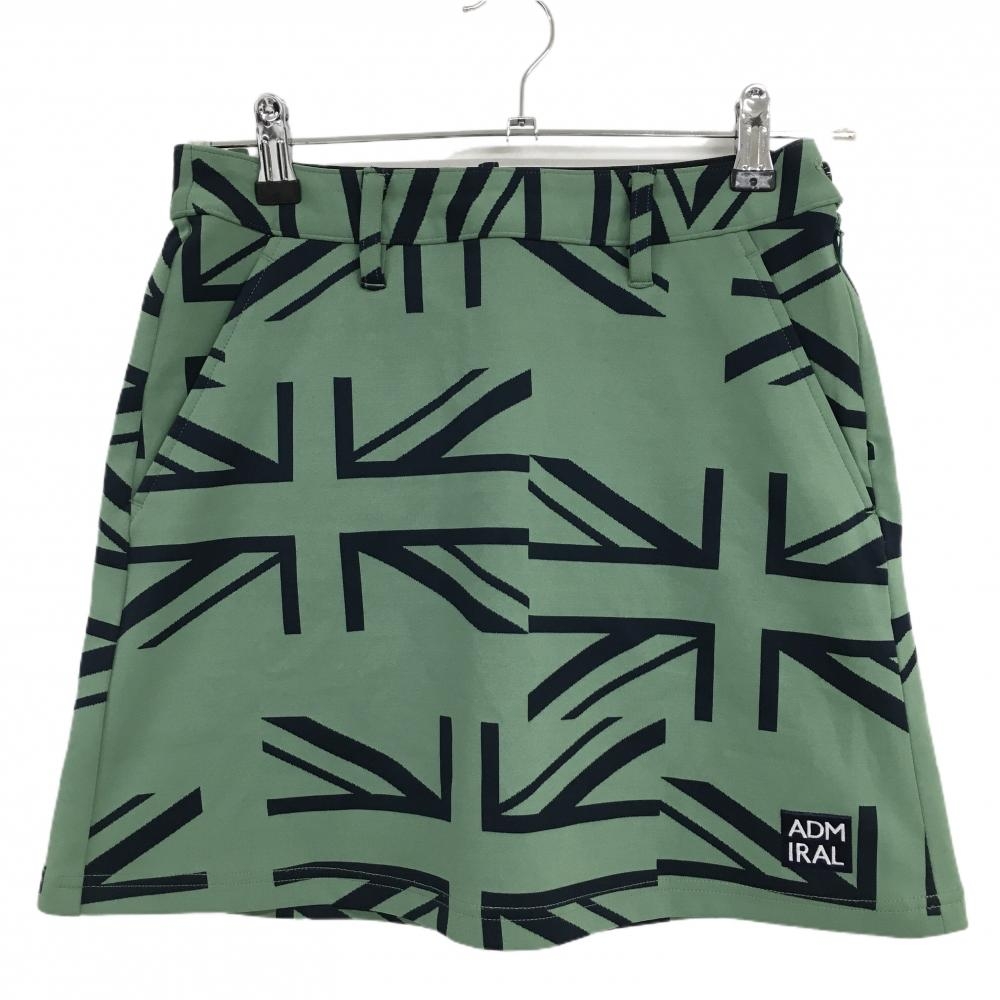 【超美品】アドミラル ストレッチスカート スモーキーグリーン系×ネイビー 総柄 後ろウエストゴム レディース M ゴルフウェア Admiral