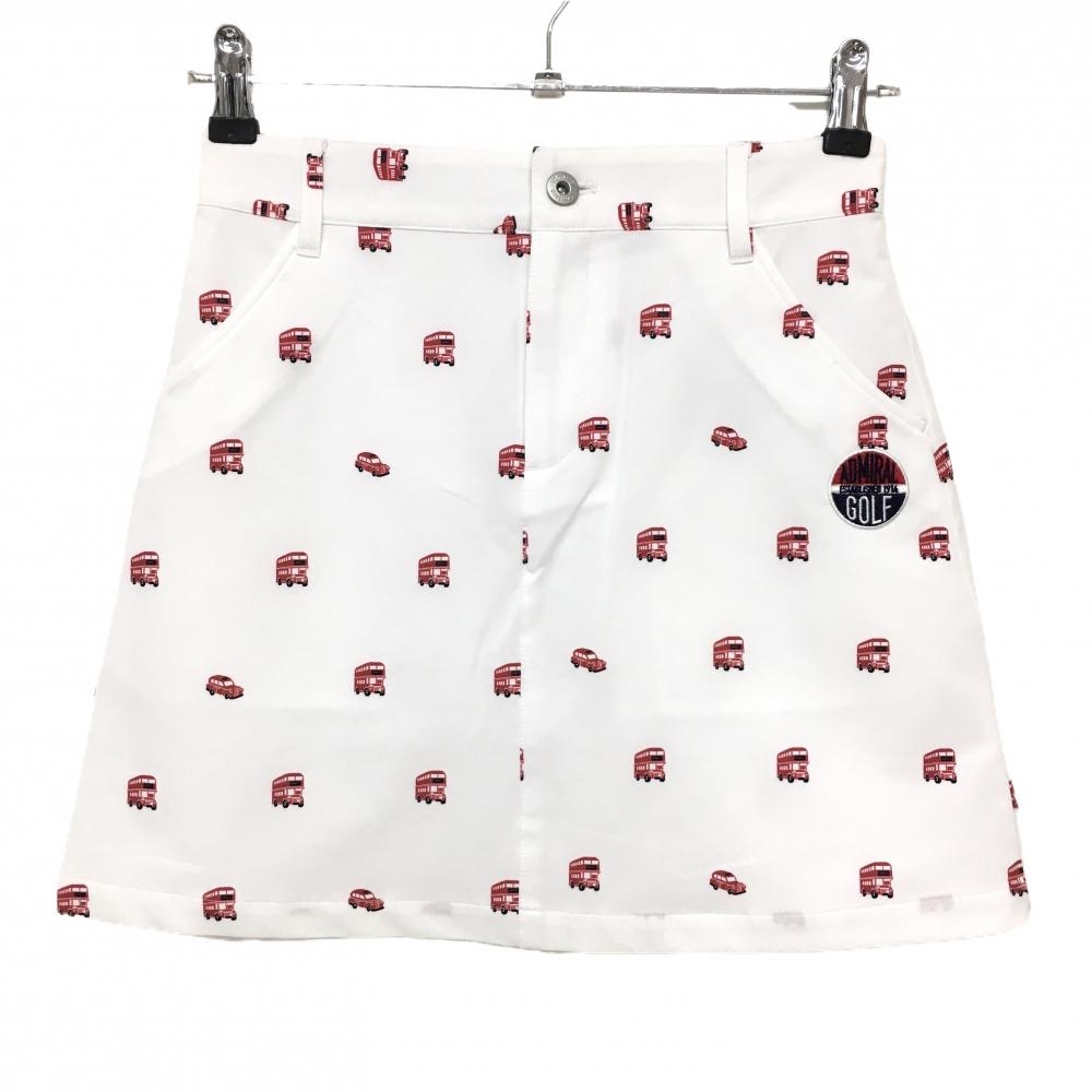 【超美品】アドミラル スカート 白×レッド バス総柄 ワッペン レディース S ゴルフウェア Admiral