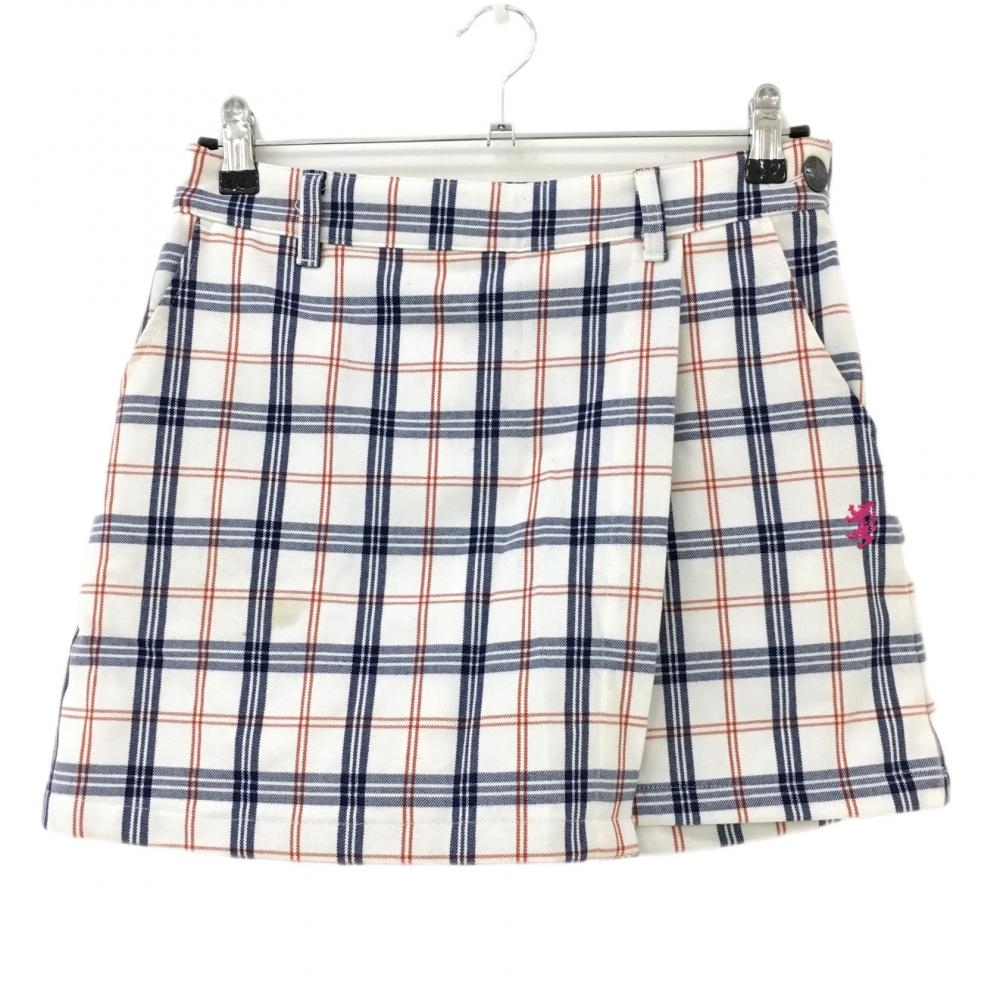 アドミラル キュロットスカート 白×ブルー チェック柄 ロゴピンク  レディース S ゴルフウェア Admiral