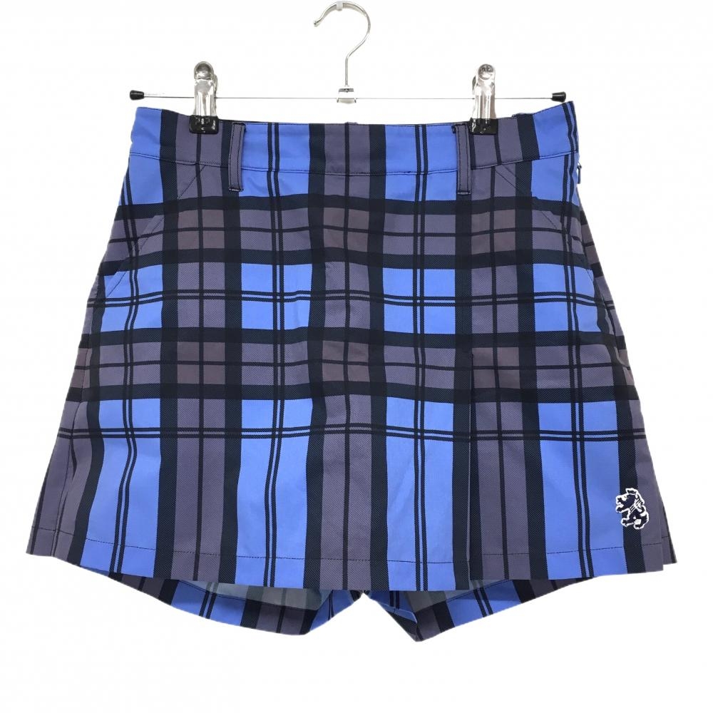 【超美品】アドミラル キュロットスカート ブルー×黒 チェック 後ろウエストゴム レディース M ゴルフウェア Admiral