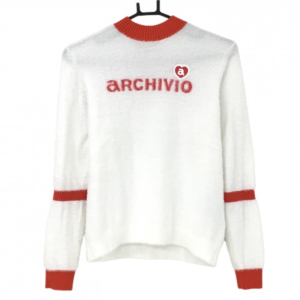 【超美品】アルチビオ ハイネックセーター 白×レッド シャギー レディース 38(M) ゴルフウェア 2023年モデル archivio