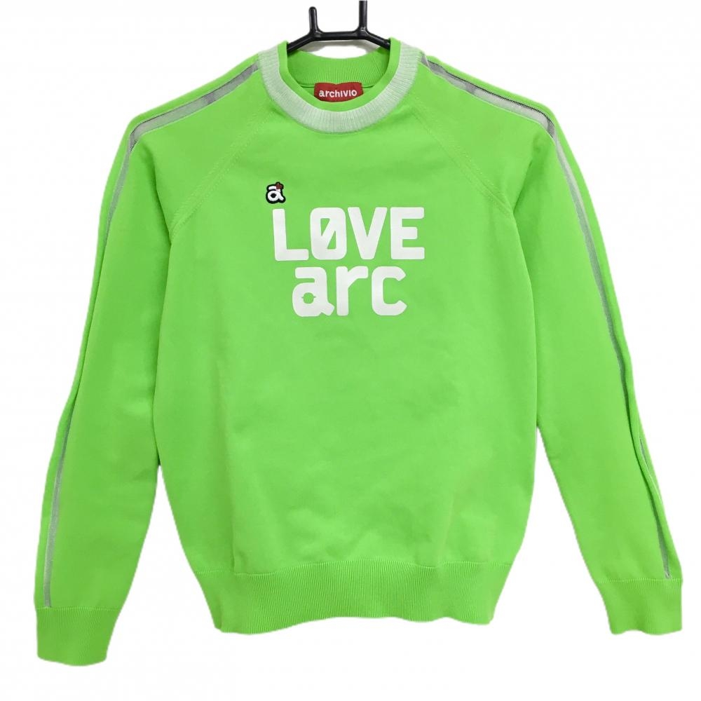 【美品】アルチビオ セーター ライトグリーン×白 袖2ライン ニット薄手 レディース 36(S) ゴルフウェア archivio