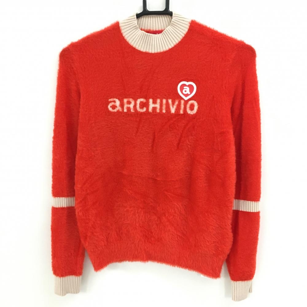 【超美品】アルチビオ セーター オレンジレッド×ベージュ シャギーニット  レディース 36(S) ゴルフウェア 2023年モデル archivio