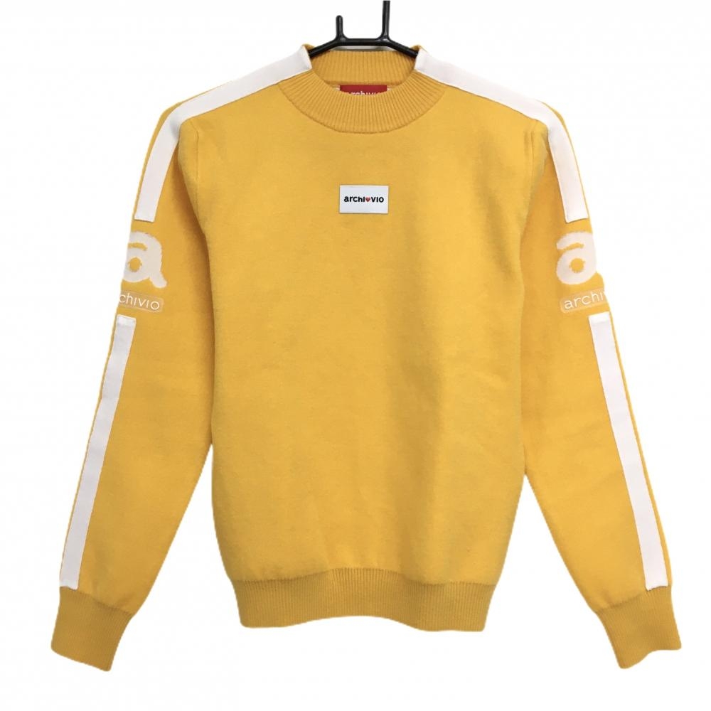 【美品】アルチビオ ハイネックセーター オレンジ×白 袖ライン ニット レディース 36(S) ゴルフウェア archivio