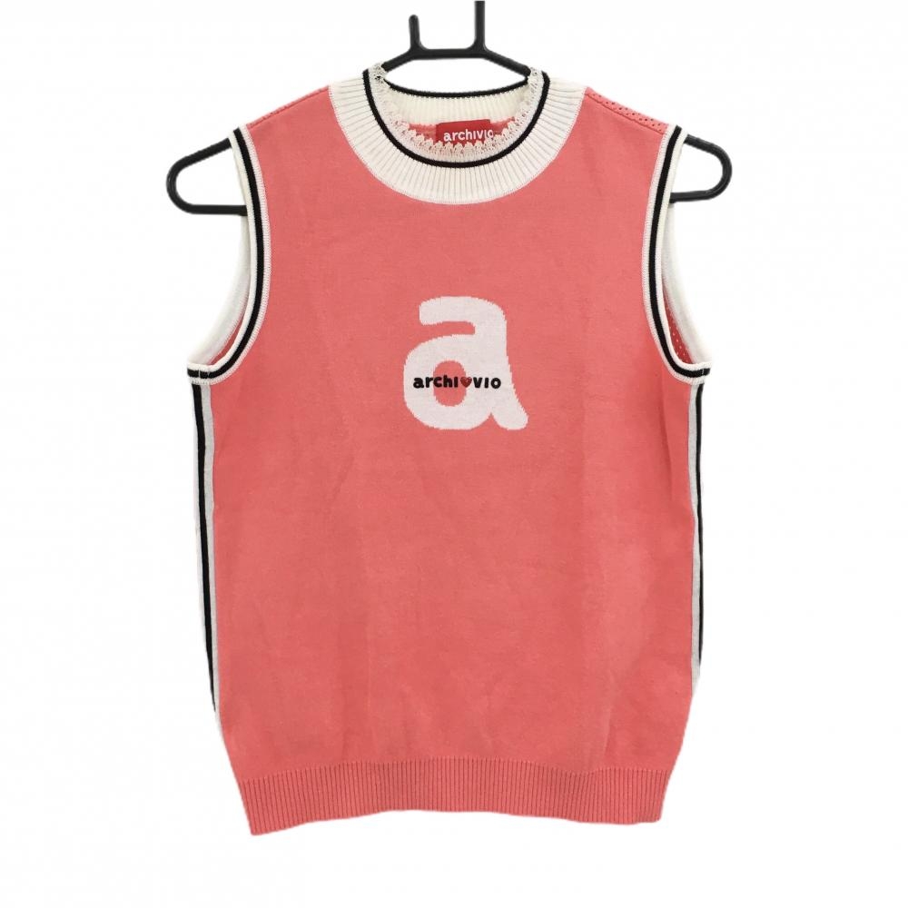 アルチビオ ニットベスト サーモンピンク×白 背面透かし編み  レディース 36(S) ゴルフウェア archivio