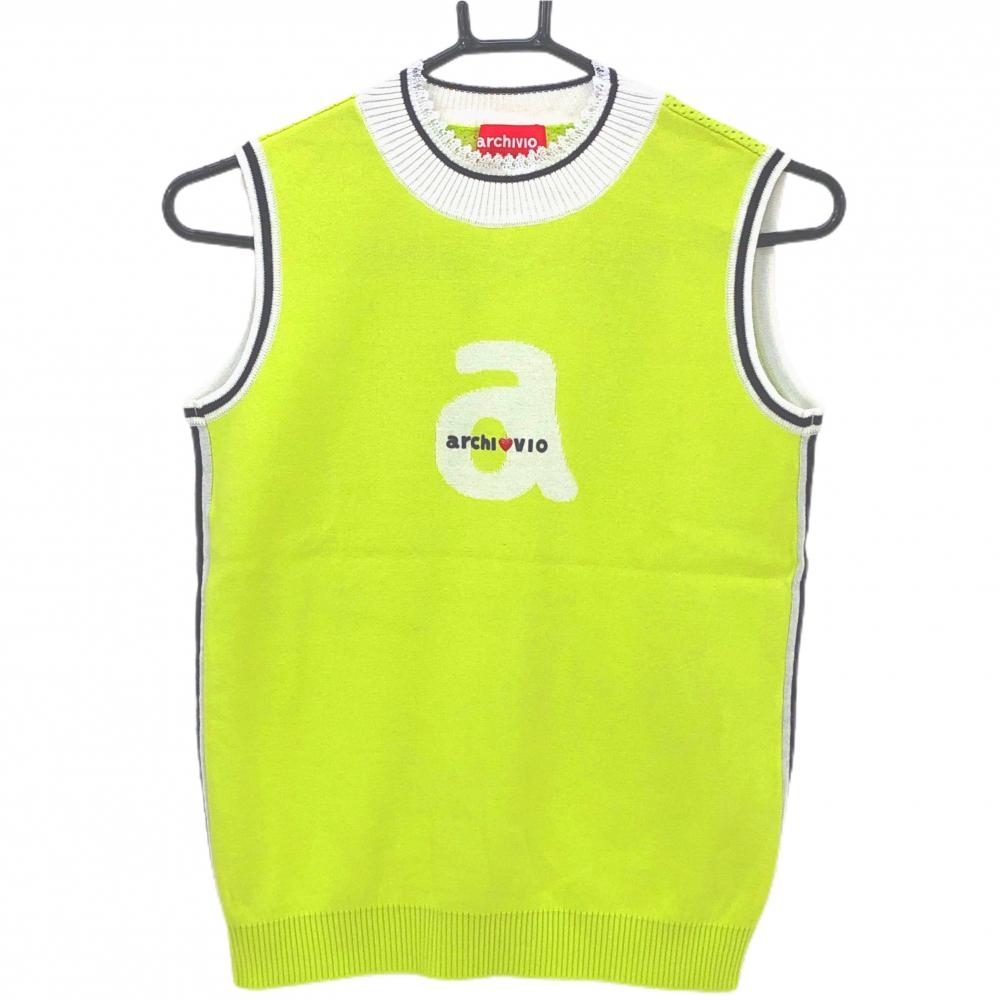 【超美品】アルチビオ ニットベスト ライトグリーン×白 背面メッシュ レディース 36(S) ゴルフウェア archivio