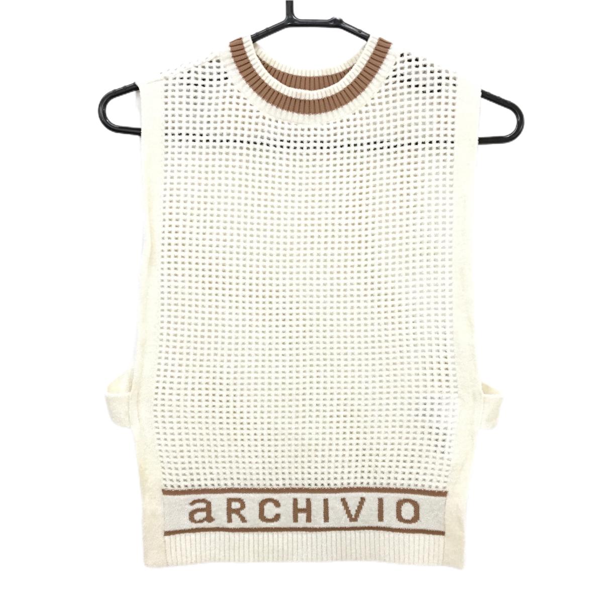 【超美品】アルチビオ ニットベスト アイボリー モールニット メッシュ 背面裾ロゴ レディース 36(S) ゴルフウェア 2025年モデル archivio