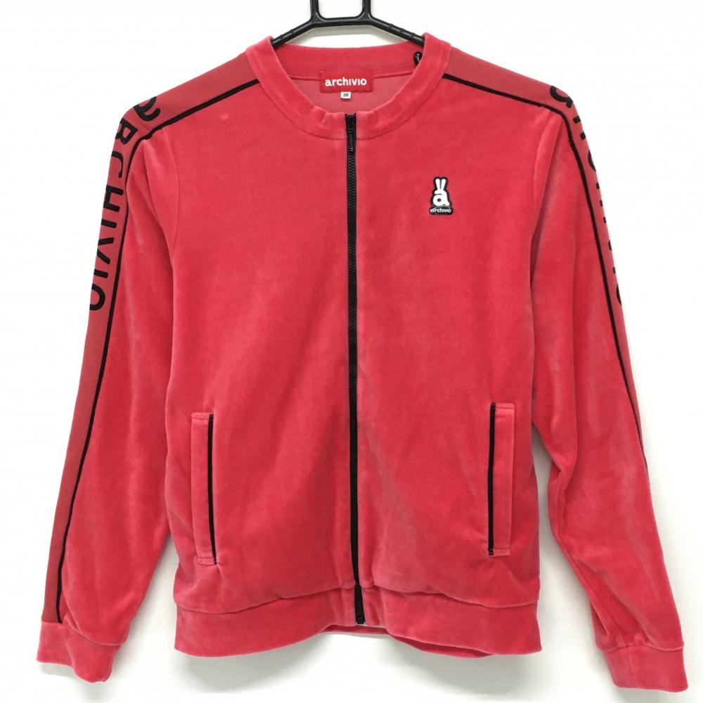 【超美品】アルチビオ ベロアジャケット レッド×黒 袖ロゴ ブルゾン レディース 38 ゴルフウェア 2023年モデル archivio
