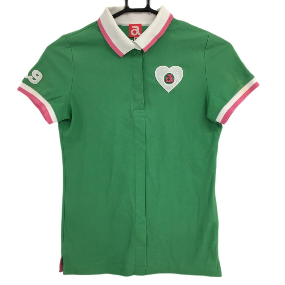 アルチビオ 半袖ポロシャツ グリーン×ピンク スパンコール レディース 36 ゴルフウェア archivio