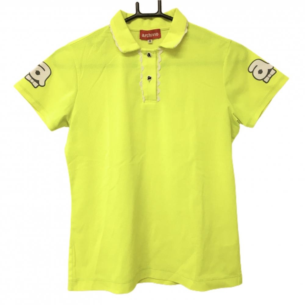 【超美品】アルチビオ 半袖ポロシャツ 蛍光イエロー メッシュ 袖ロゴ  レディース 38(M) ゴルフウェア 2023年モデル archivio