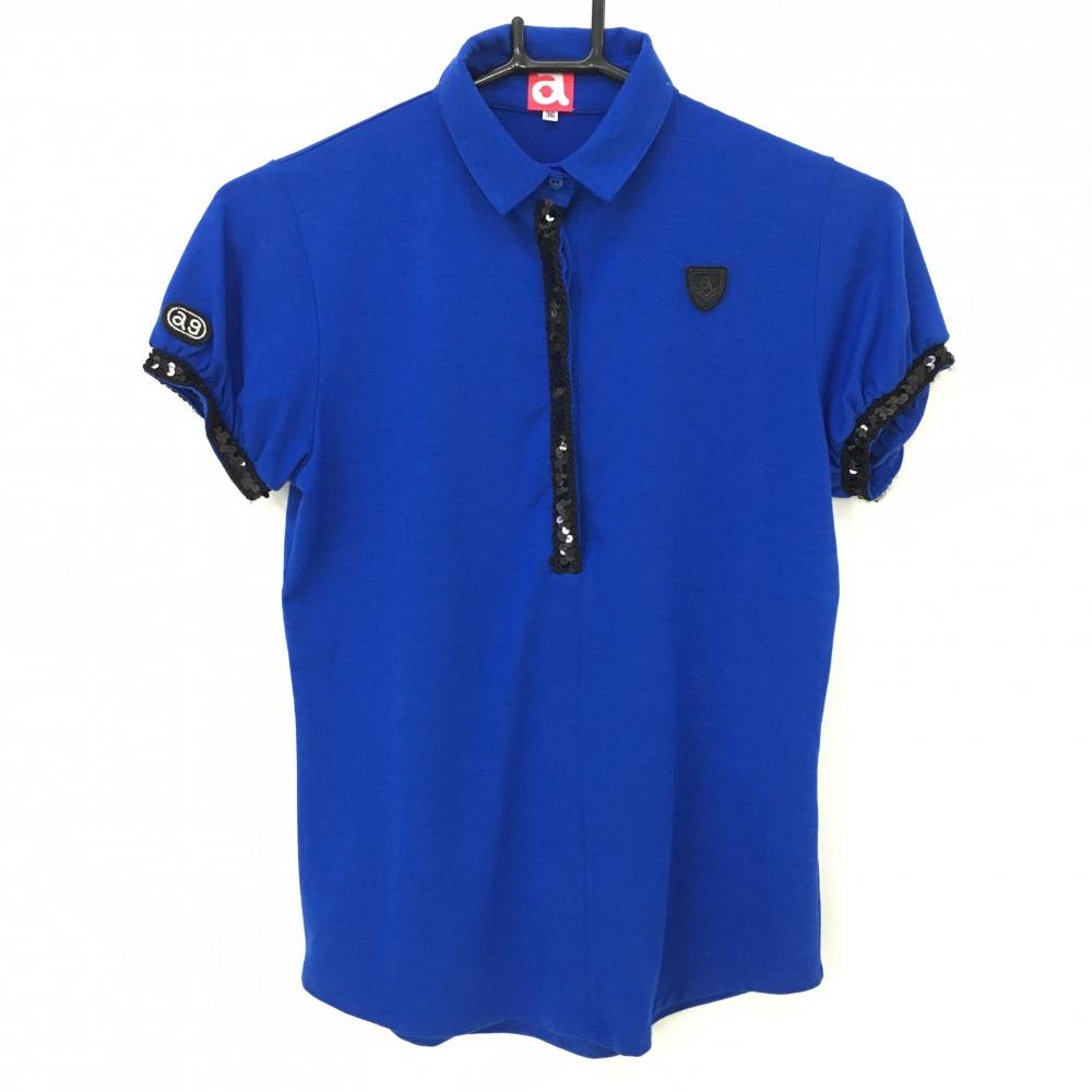 【超美品】アルチビオ 半袖ポロシャツ ブルー×黒 スパンコール パフスリーブ レディース 36 ゴルフウェア archivio 画像