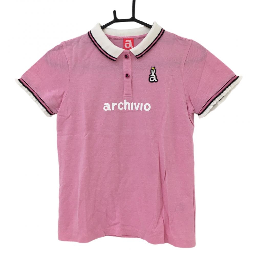 アルチビオ 半袖ポロシャツ ピンク×白 袖口フリル  レディース 36(S) ゴルフウェア archivio 画像
