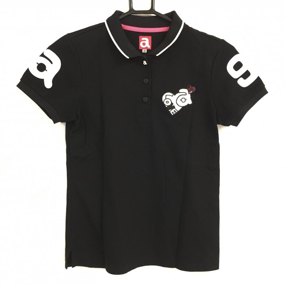 【超美品】アルチビオ 半袖ポロシャツ 黒×白 ロゴプリント レディース 36(S) ゴルフウェア archivio 画像